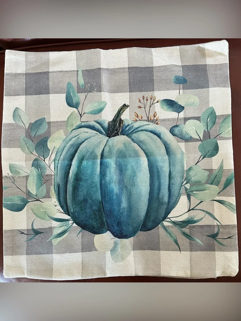 Set of 4 Fall Decorative Pillow Cases in Blues, Teals, Cream & Gray 18”x18” NEW
